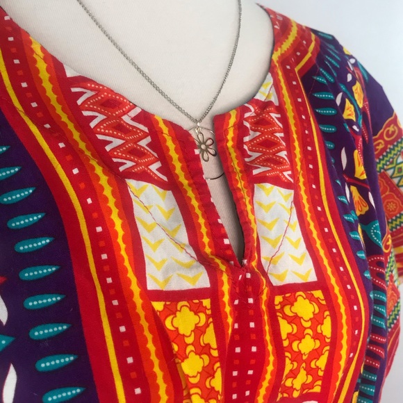 NF Bright Multicolored Kaftan 100% Cotton Top Free Size OS - Picture 4 of 11